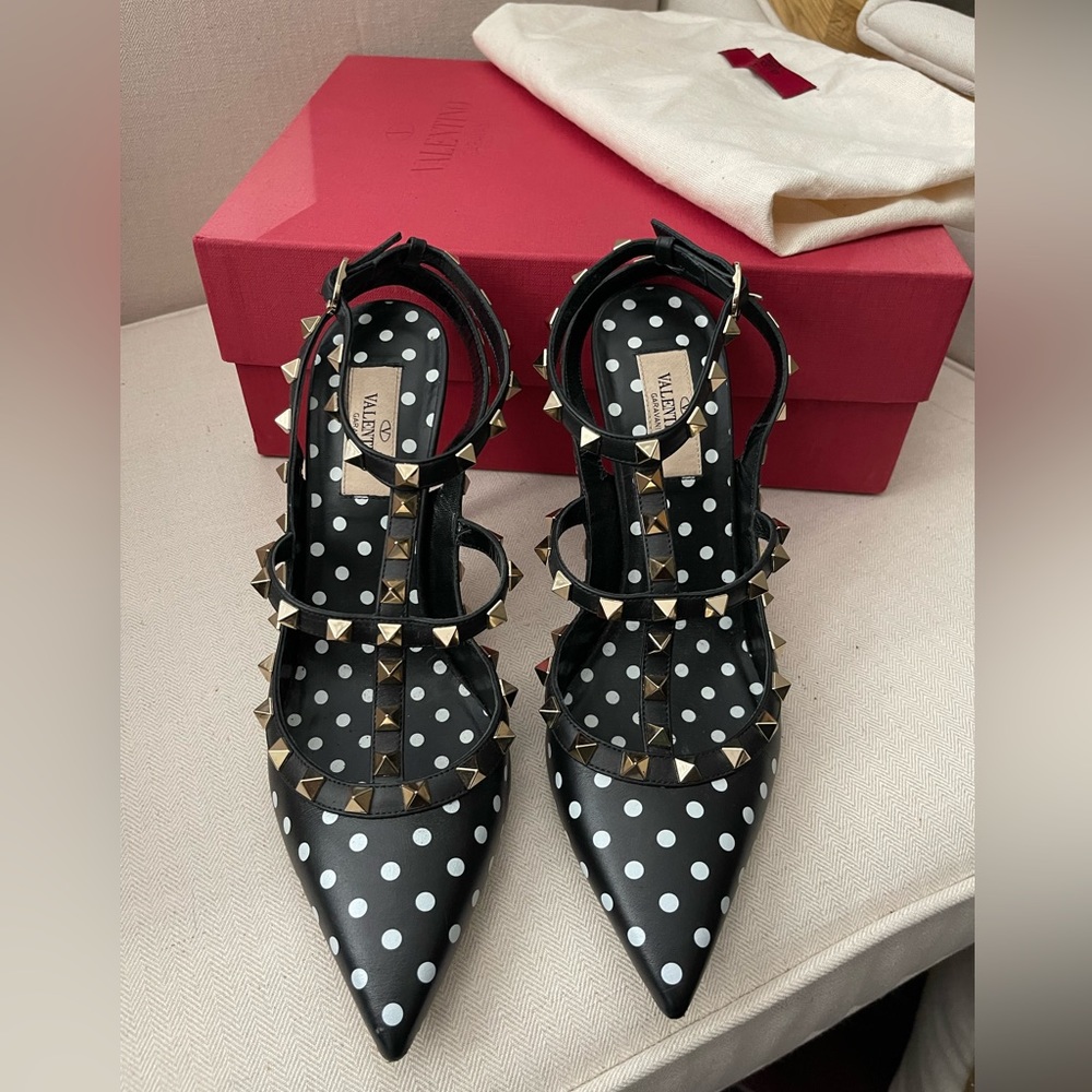 Valentino Rockstud black and white polkadot